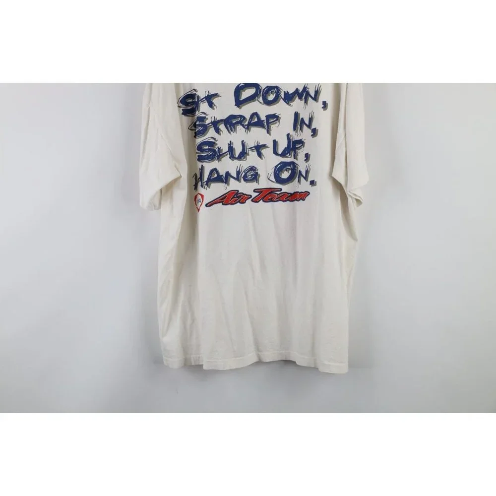 Vintage 90s Streetwear XL Distressed FINA Air Team Spell Out T-Shirt White USA - Picture 10 of 11